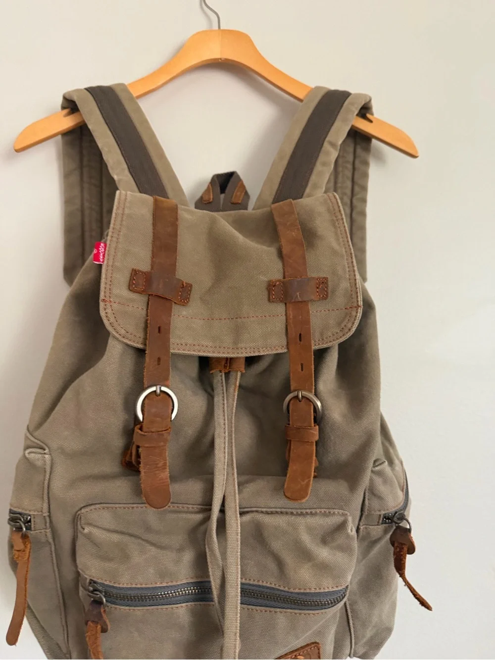 Vintage Canvas Backpack Leather Rucksack Knapsack Tote Satch
